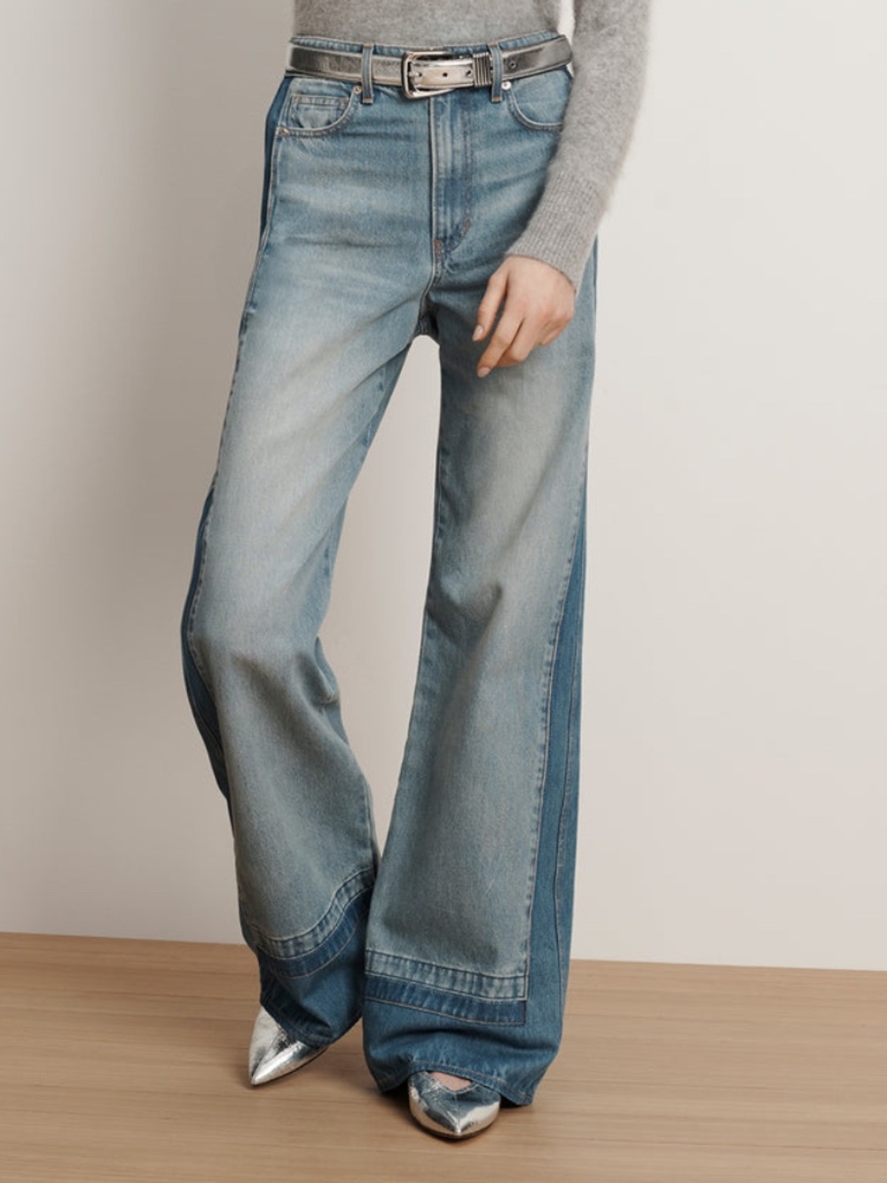 Veronica Beard TAYLOR Color Block Wide Leg Jean Cloudy Wash With Tags - Size 26